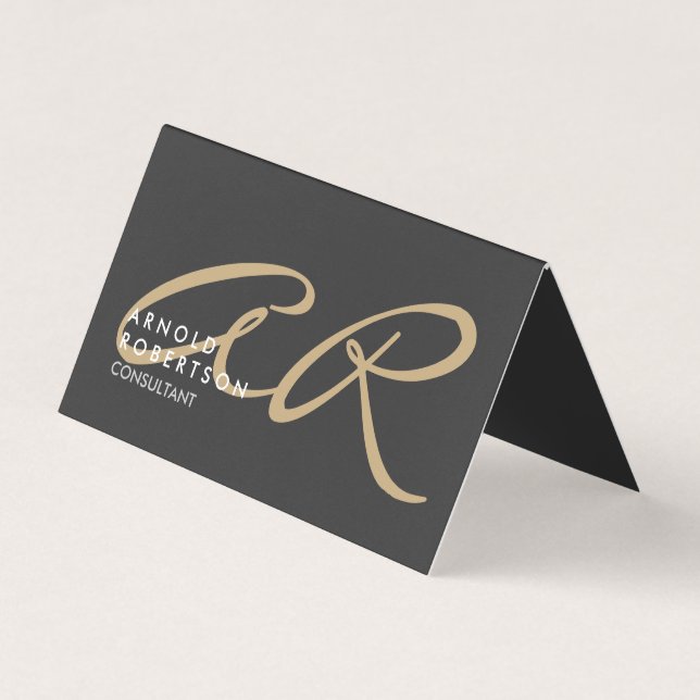 Customize Monogram Plain Gray Beige Business Card (Front)