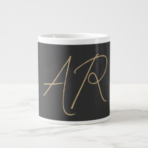 Customize Monogram Plain Gray Beige Giant Coffee Mug