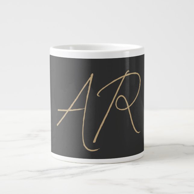 Customize Monogram Plain Gray Beige Giant Coffee Mug (Front)