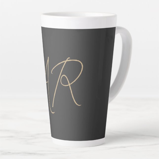 Customize Monogram Plain Gray Beige Latte Mug (Right Angle)