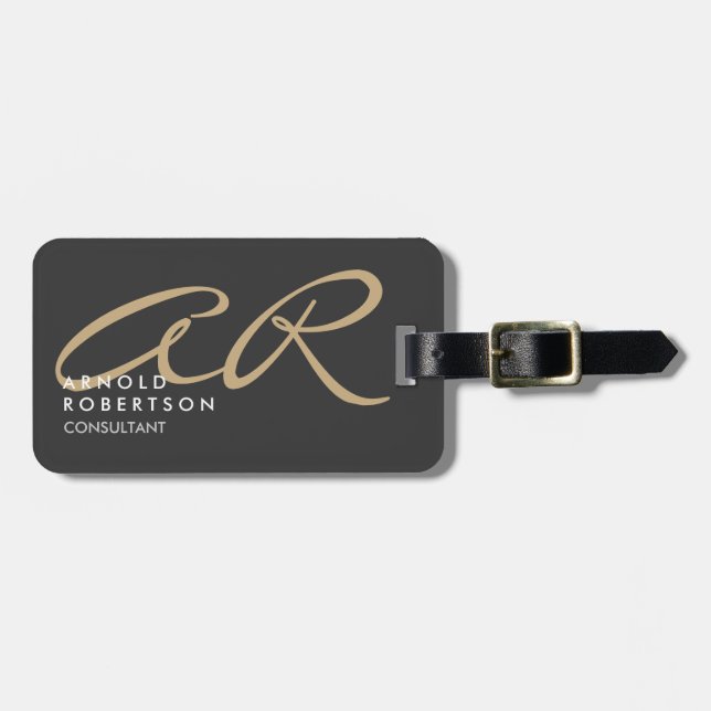 Customize Monogram Plain Gray Beige Luggage Tag (Front Horizontal)