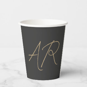 Customize Monogram Plain Gray Beige Paper Cups
