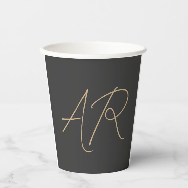 Customize Monogram Plain Gray Beige Paper Cups (Front)
