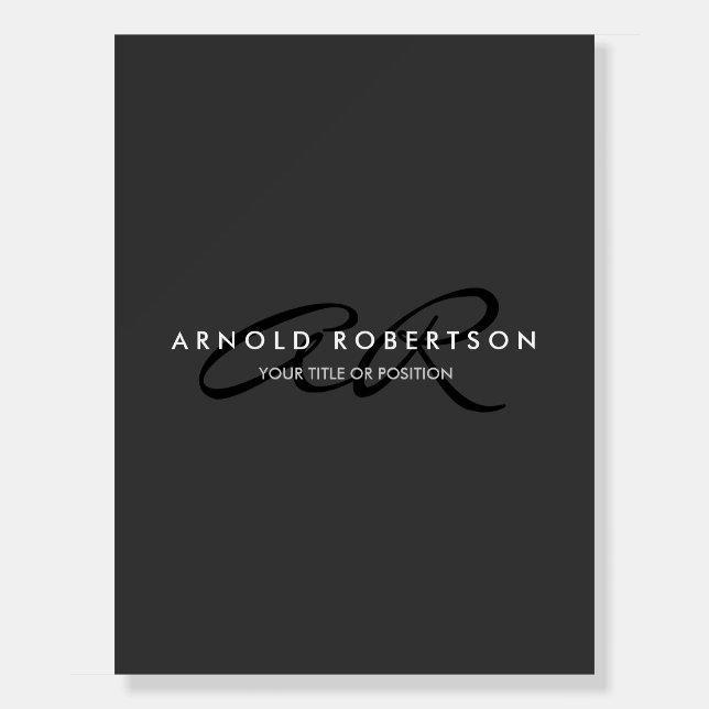 Customize Monogram Plain Gray Black Add Name Foam Board (Front)