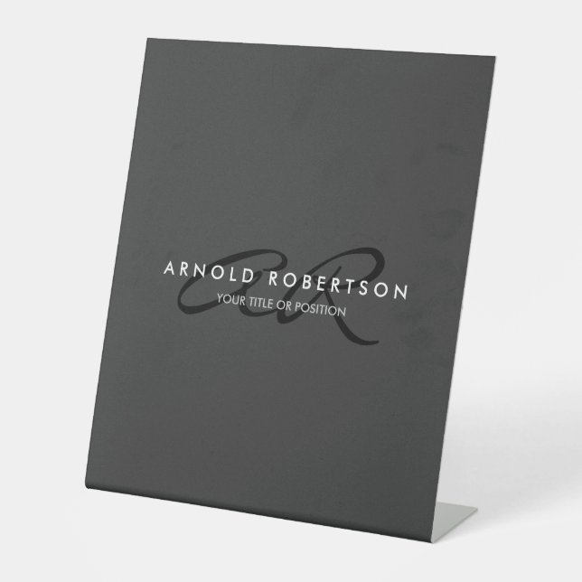 Customize Monogram Plain Gray Black Add Name Pedestal Sign (Front)