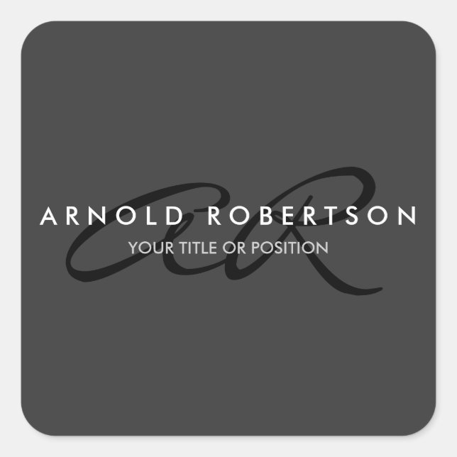 Customize Monogram Plain Gray Black Add Name Square Sticker (Front)