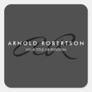 Customize Monogram Plain Gray Black Add Name Square Sticker