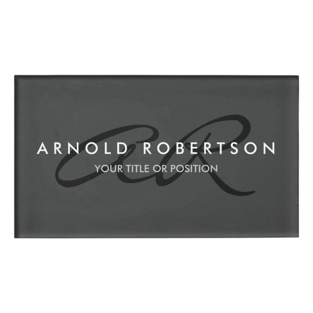 Customize Monogram Plain Gray Black Name Tag (Front)