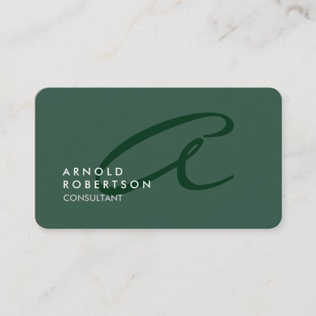 Customize Monogram Plain Gray Green Trendy Business Card (Front)