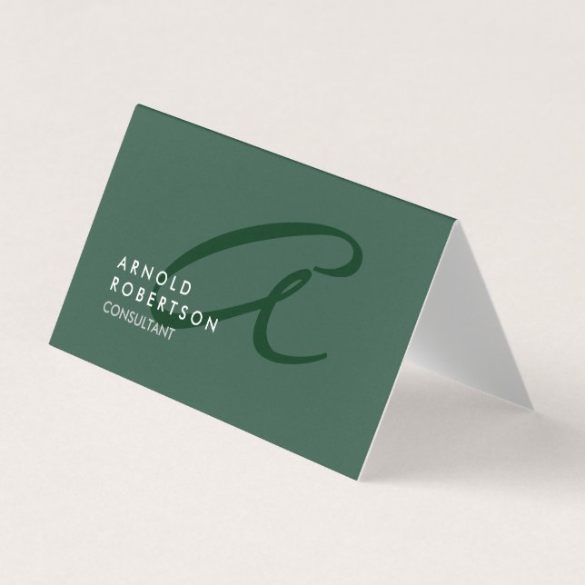 Customize Monogram Plain Gray Green Trendy Business Card (Front)