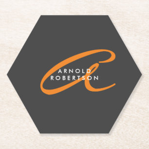 Customize Monogram Plain Gray Trendy Name Initial Paper Coaster