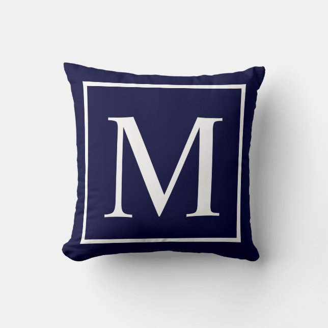 Customize monogram text on navy blue throw pillow (Front)