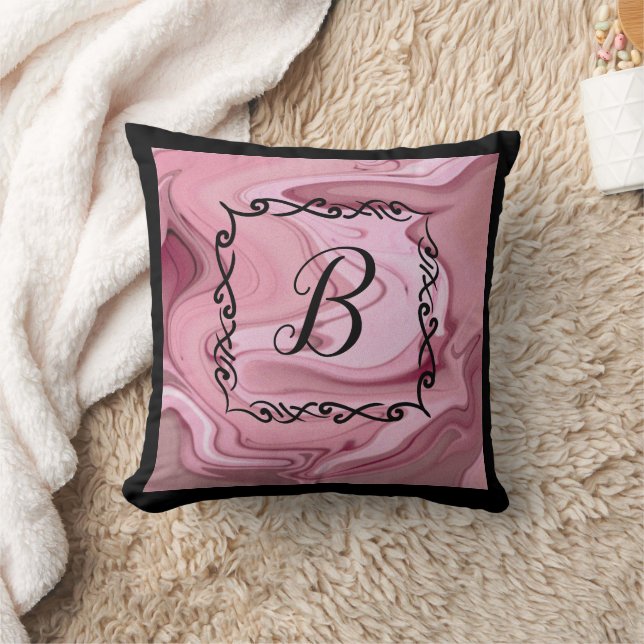Customize Monogram Throw Pillow Pink Mauve Swirls (Blanket)