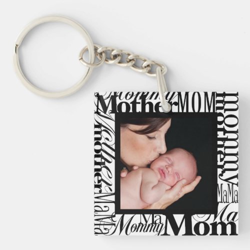 Customize Mothers Day Word Collage Photo Keychain