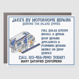 Customize Motor Home RV Repair Shop Business Truck Car Magnet