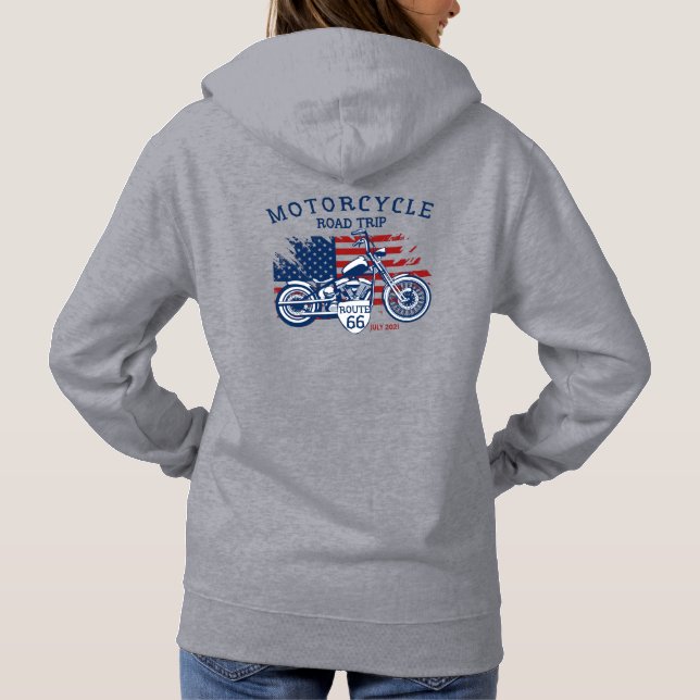Customize Motorcycle Road Trip Route 66 USA Flag   Hoodie (Back)
