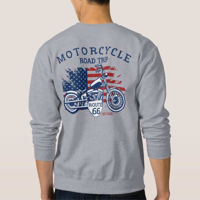 Customize Motorcycle Road Trip Route 66 USA Flag  Sweatshirt (Back)