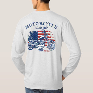 Customize Motorcycle Road Trip Route 66 USA Flag  T-Shirt