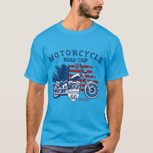 Customize Motorcycle Road Trip Route 66 USA Flag  T-Shirt