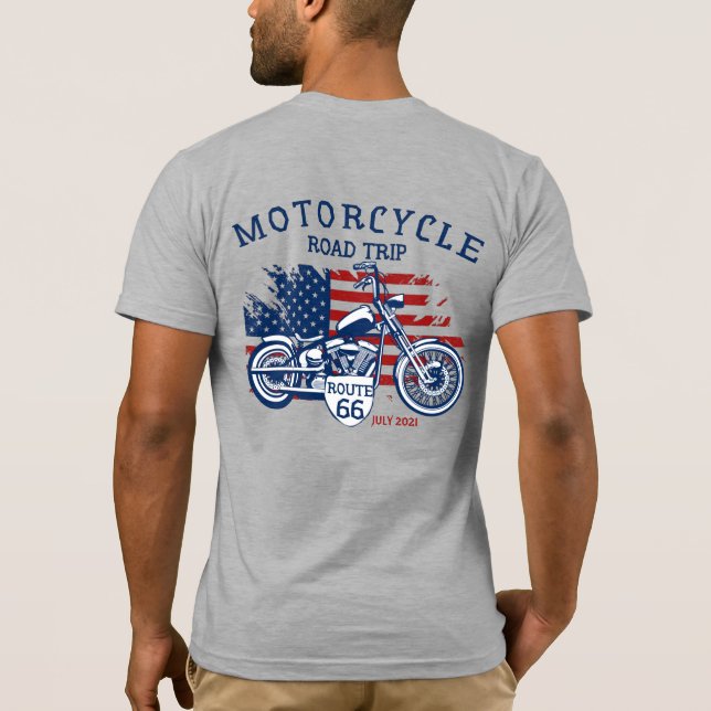 Customize Motorcycle Road Trip Route 66 USA Flag T-Shirt (Back)