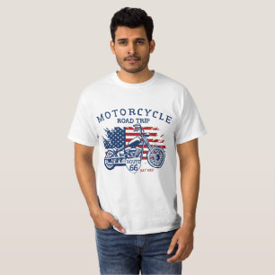 Customize Motorcycle Road Trip Route 66 USA Flag   T-Shirt