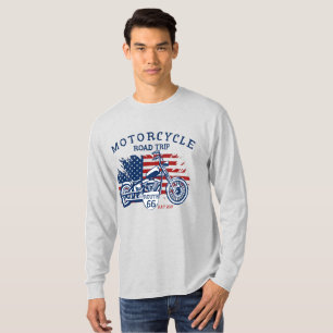 Customize Motorcycle Road Trip Route 66 USA Flag T-Shirt