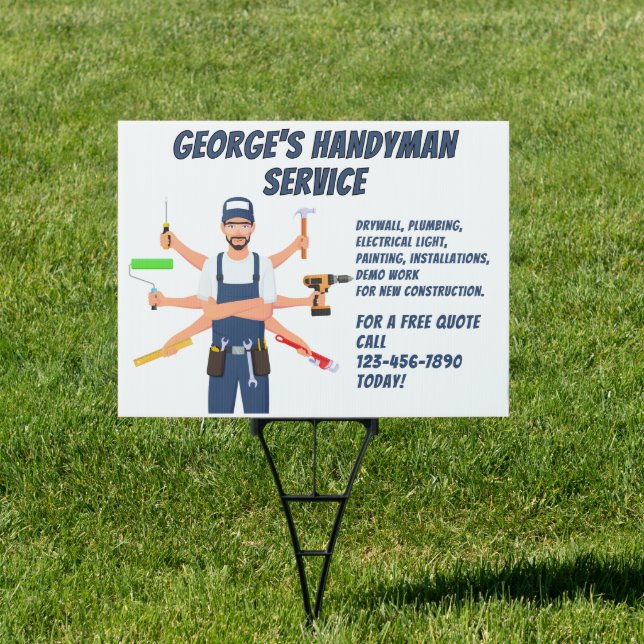 Customize Multi Hands Handyman Service Yard Sign (Insitu)