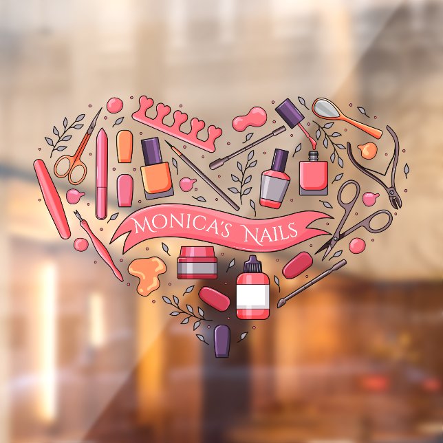 Customize Nail Salon Heart Nail Tools Polish Small Window Cling (Sheet 2)