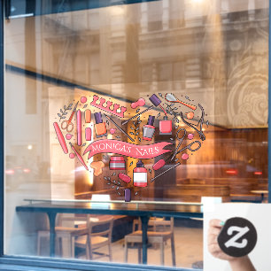 Customize Nail Salon Heart Nail Tools Polish Window Cling