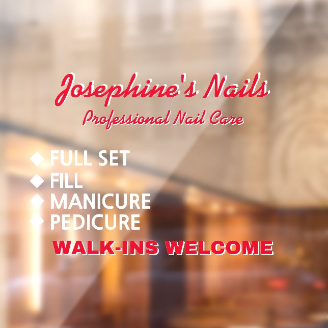 Customize Nail Salon Services Walk Ins Welcome Window Cling (Sheet 2)