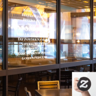 Customize Nail Salon Spa Detailed List of Serviced Window Cling