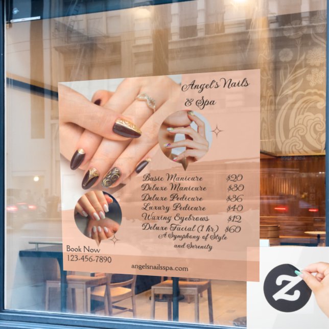 Customize Nail Salon Spa With Prices  Window Cling (Cafe Window)