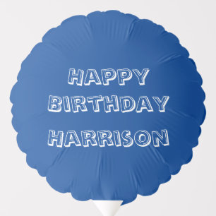 Customize name, age, Happy Birthday, blue white Balloon