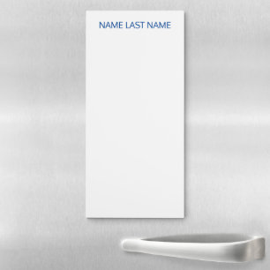 Customize name, blue text white minimalist magnetic notepad