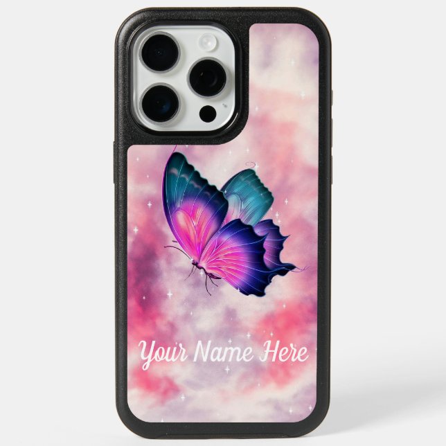 "Customize Name" Butterfly iPhone 15 Pro Max Case (Back)