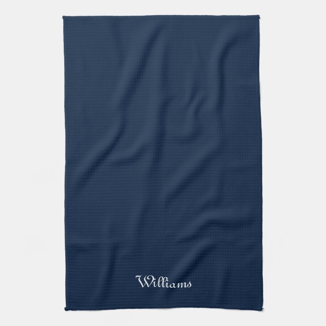 Customize name classic navy blue white kitchen towel (Vertical)