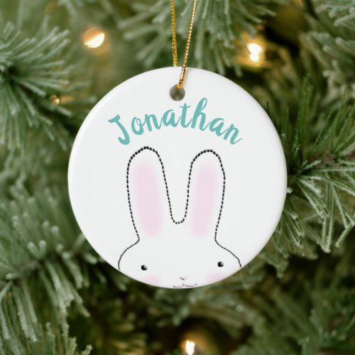 Customize Name Cute Bunny children room decor  Cer Ceramic Ornament