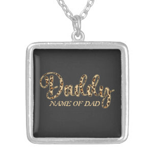 Customize Name Daddy Leopard Letter Silver Plated Necklace