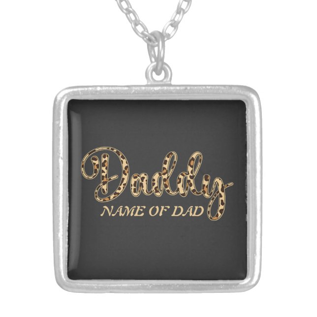 Customize Name Daddy Leopard Letter Silver Plated Necklace (Front)