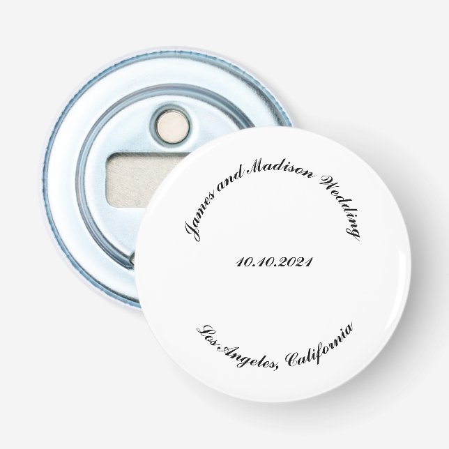 Customize Name, date black curved letters wedding Bottle Opener (Front)