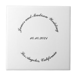 Customize Name, date black curved letters wedding Ceramic Tile