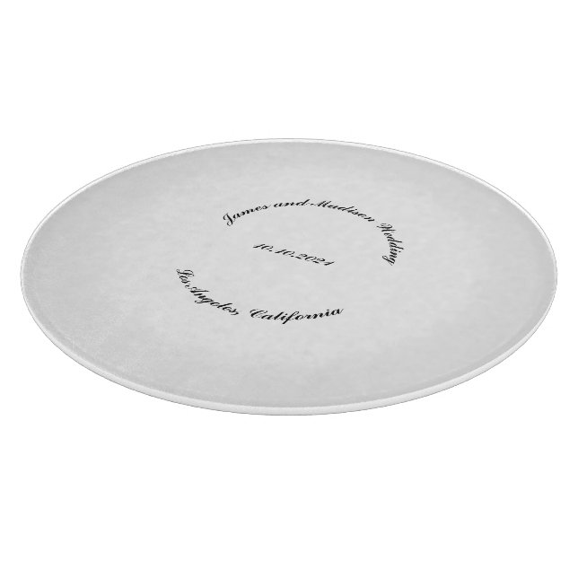 Customize Name, date black curved letters wedding Cutting Board (Corner)