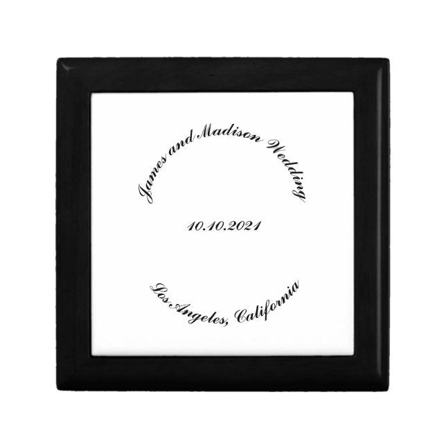 Customize Name, date black curved letters wedding Gift Box (Front)