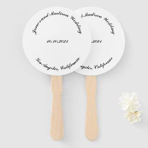 Customize Name, date black curved letters wedding Hand Fan