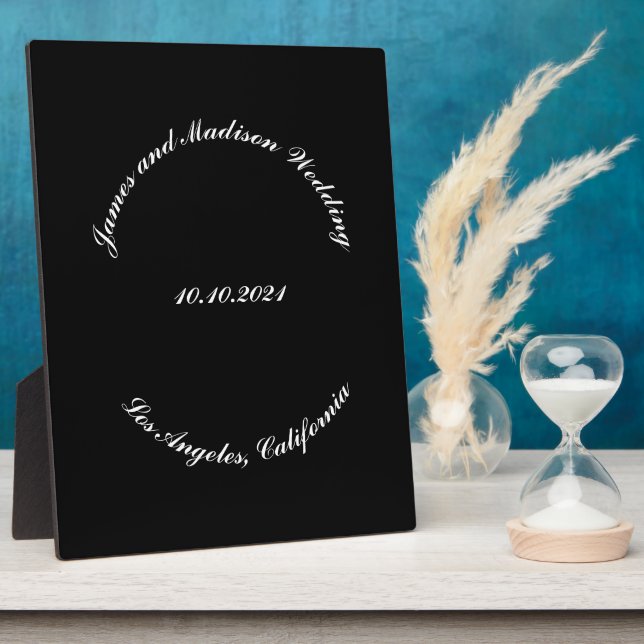 Customize Name, date black curved letters wedding Plaque (Side)