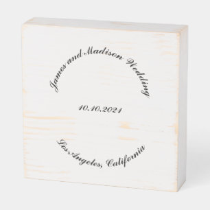 Customize Name, date black curved letters wedding Wooden Box Sign