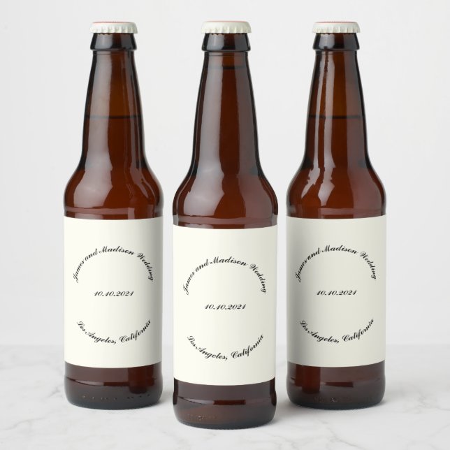 Customize Name, date black ivory wedding Beer Bottle Label (Bottles)