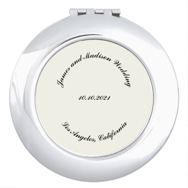 Customize Name, date black ivory wedding Compact Mirror (Front)