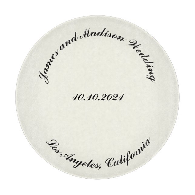 Customize Name, date black ivory wedding Cutting Board (Front)