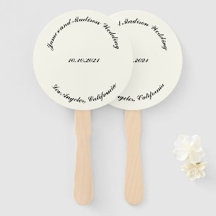 Customize Name, date black ivory wedding Hand Fan
